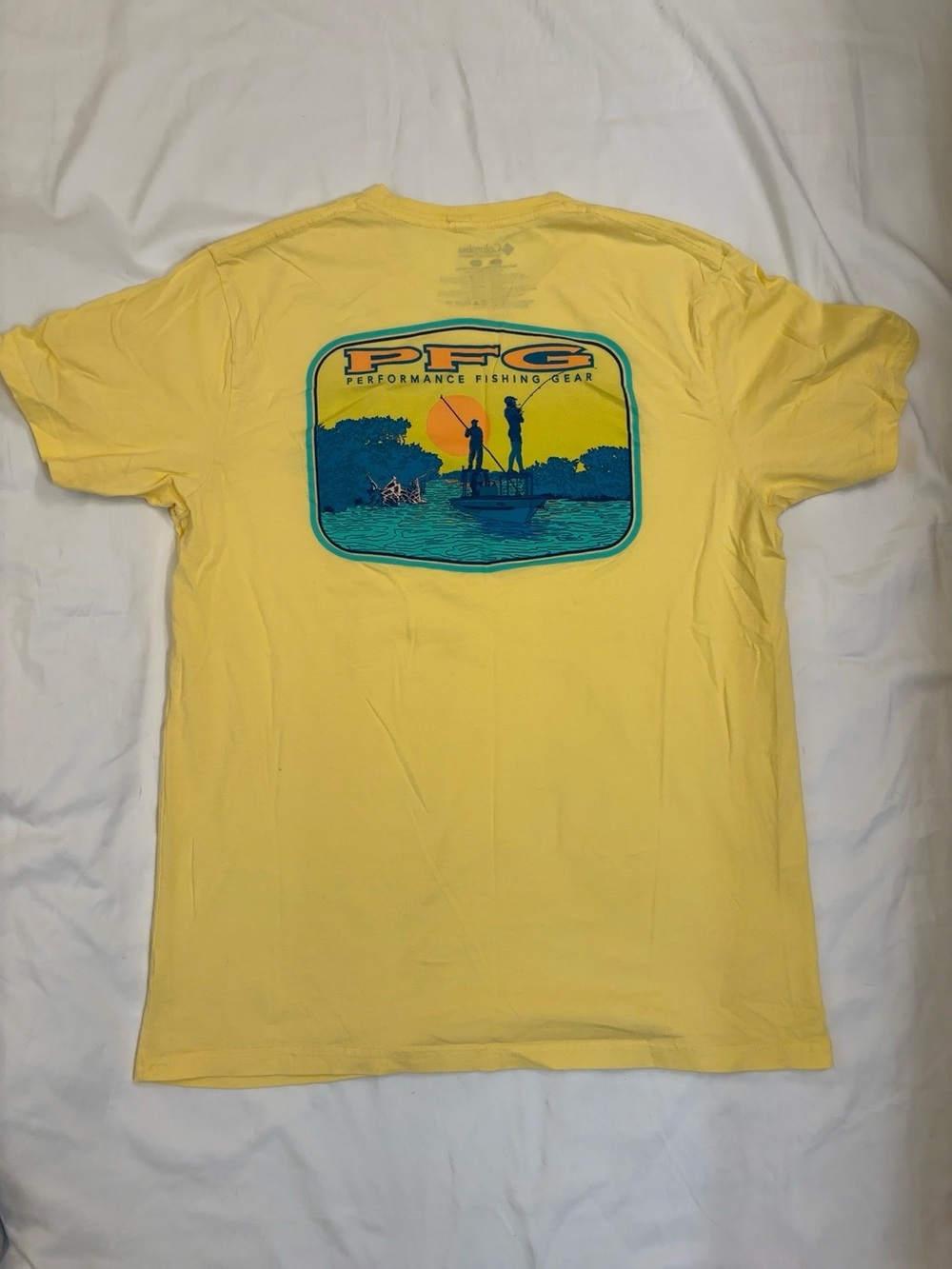 Columbia PFG Performance Fishing Gear Yellow Graphic Tee Large